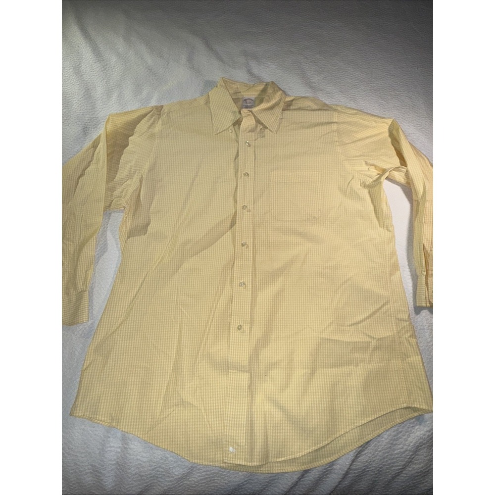 VTG Brooks Brothers‎ Makers Shirt Mens 16.5 2/3 Yellow Plaid Cotton Made in USA